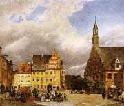 johannes brahms the market place zwickau, where schumann was born Germany oil painting artist